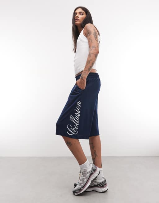 COLLUSION - Airtex - Jorts ampi taglio lungo blu navy
