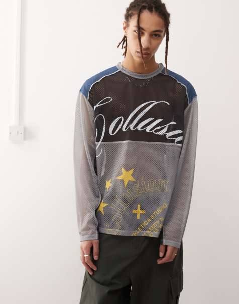 COLLUSION Airtex football panelled and printed t-shirt in grey