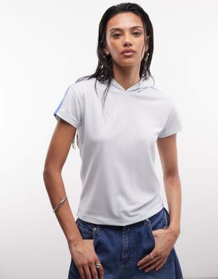 COLLUSION - Airtex - T-shirt à capuche et manches courtes - Bleu clair