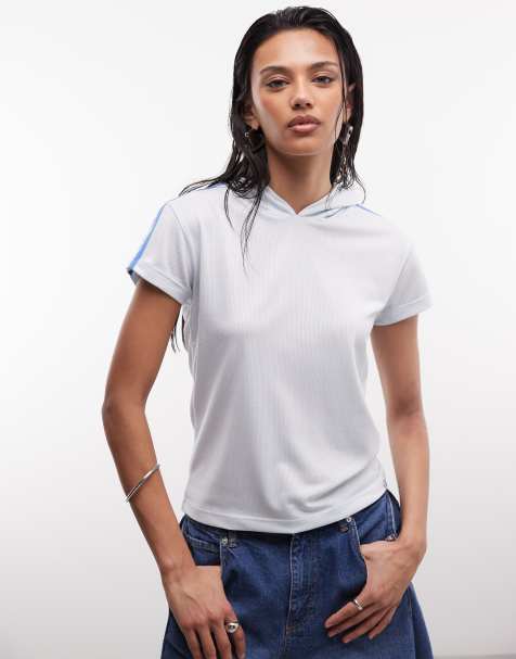 COLLUSION - Airtex - T-shirt met capuchon en korte mouwen in lichtblauw - view 1