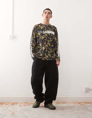 COLLUSION - Airtex - T-shirt oversize à manches longues - Imprimé camouflage-Multicolore