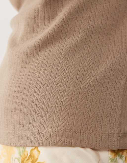 COLLUSION - Ajourgebreid baby T-shirt in beige, 2 van 4
