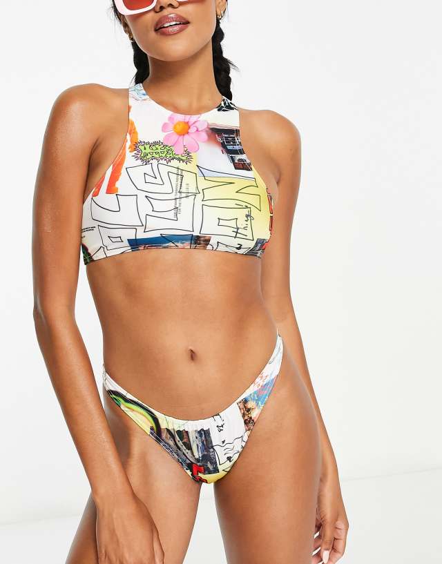 COLLUSION alien print bikini tank top in multi - MULTI