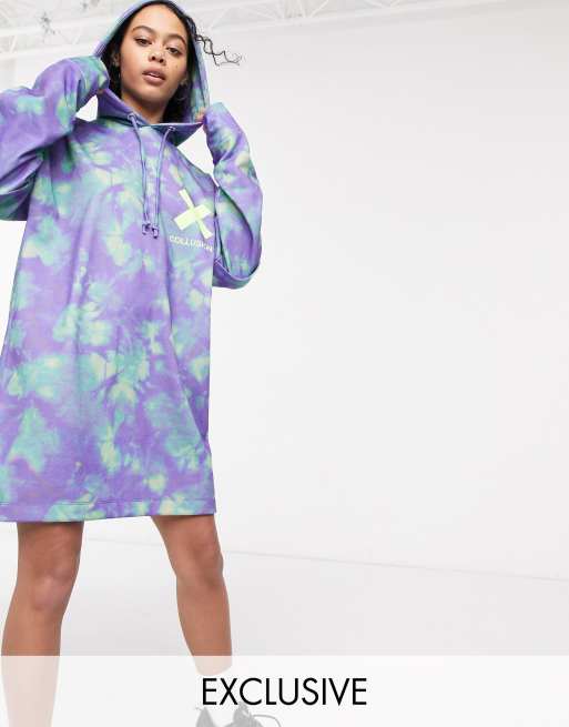 COLLUSION all over print double layer hoodie dress