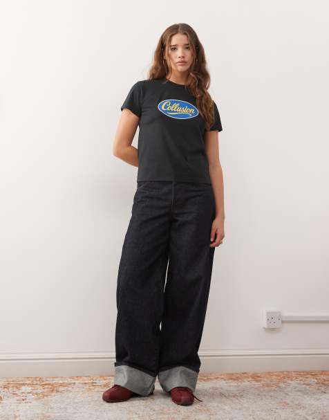 COLLUSION - Anti-fit T-shirt met blauw logo en gekleurd randje - view 1