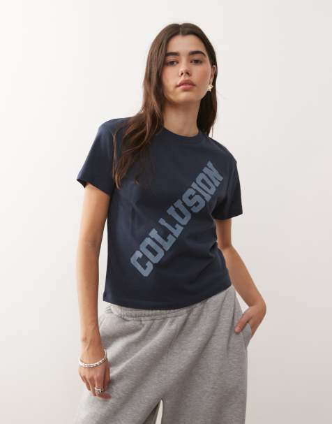COLLUSION - Anti-fit T-shirt met logo in marineblauw - view 1