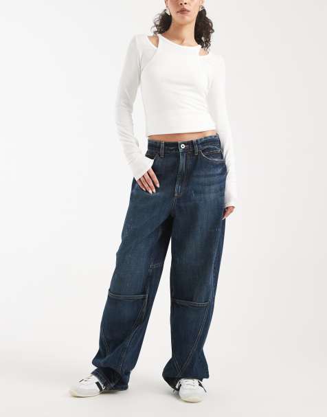 COLLUSION antifit jean with seam details in mid blue
