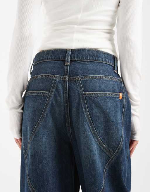 COLLUSION antifit jeans with seam details in mid blue, 4 of 5