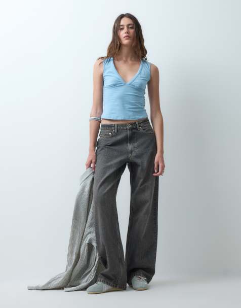 COLLUSION antifit mid rise jean in brown wash