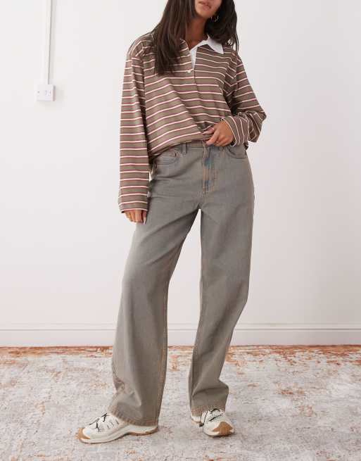 COLLUSION antifit mid rise jean in washed brown