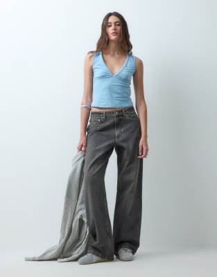 antifit mid rise jeans in brown wash