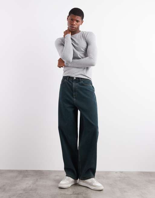 COLLUSION antifit mid rise jeans in dark greenwash