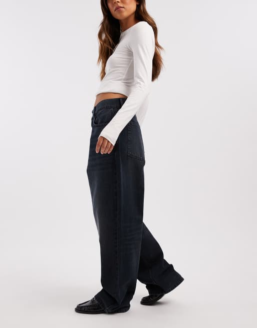 COLLUSION antifit mid rise jeans in dark navy