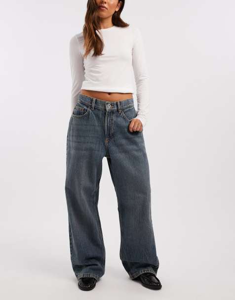 COLLUSION antifit mid rise jeans in mid blue marble - view 1