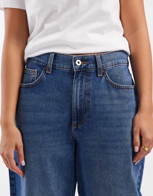COLLUSION antifit mid rise jeans in mid blue