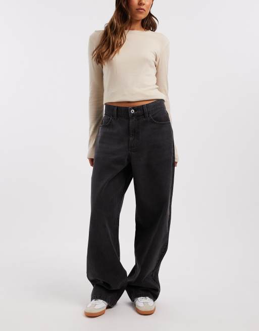 COLLUSION antifit mid rise jeans in washed black