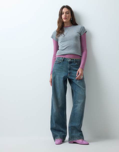 COLLUSION X001 antifit mid rise jean in mid blue marble