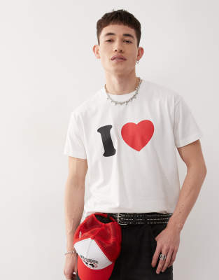 Collusion Antifit Slim T-shirt With I Love Graphic-white