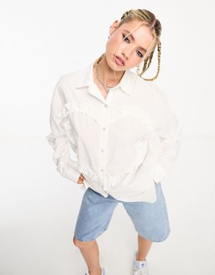 COLLUSION applique heart oversized shirt in white