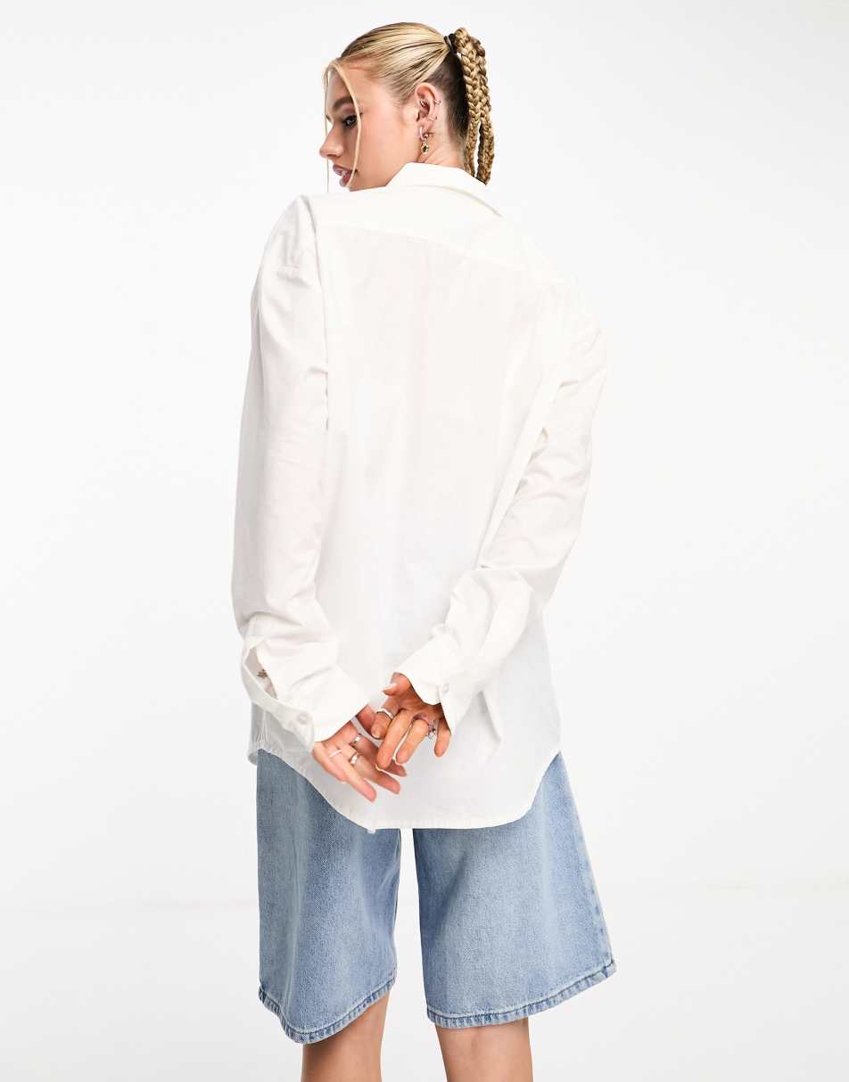 COLLUSION applique heart oversized shirt in white