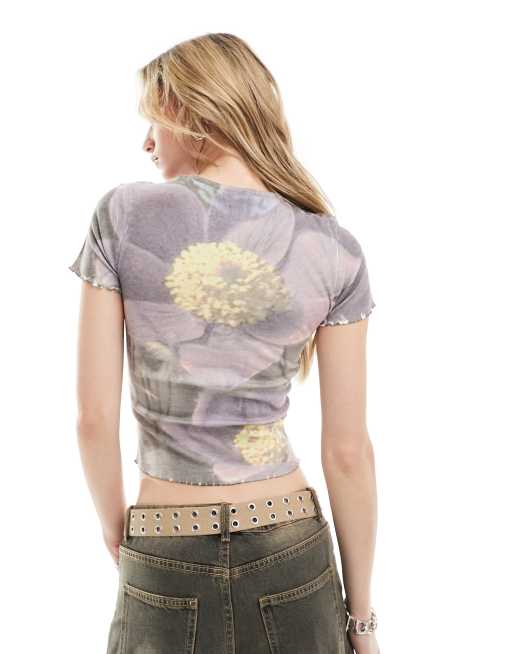 COLLUSION applique washed flower print t-shirt in multi, 3 of 4