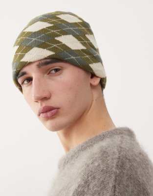 Collusion Argyle Plaid Beanie In Multi