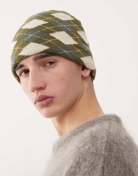 COLLUSION argyle plaid beanie in multi - view 1