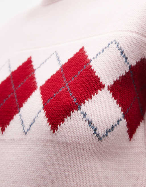 COLLUSION arygle cap sleeve knitted top in pink, 3 of 4