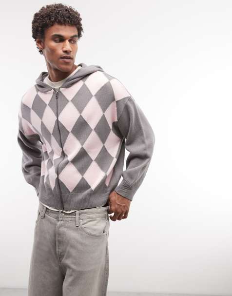 COLLUSION arygle knitted hoodie in grey - view 1