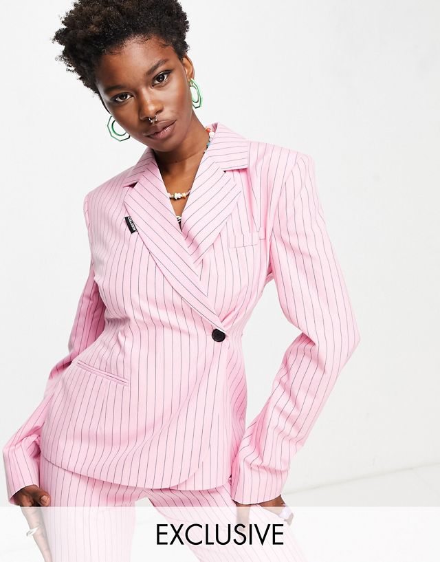 COLLUSION asymetric pinstripe blazer in pink - part of a set