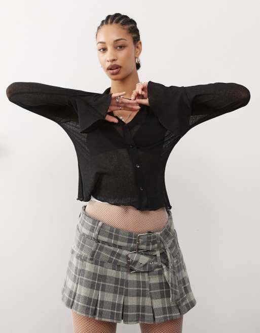 COLLUSION asymmetric cardi with flared cuff in black