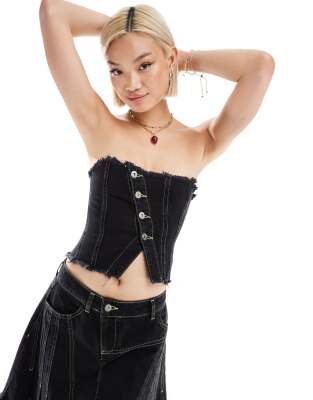 asymmetric denim seam detail festival bandeau in black - part of a set