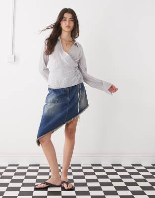 COLLUSION asymmetric festival midi skirt in vintage wash  - view 1