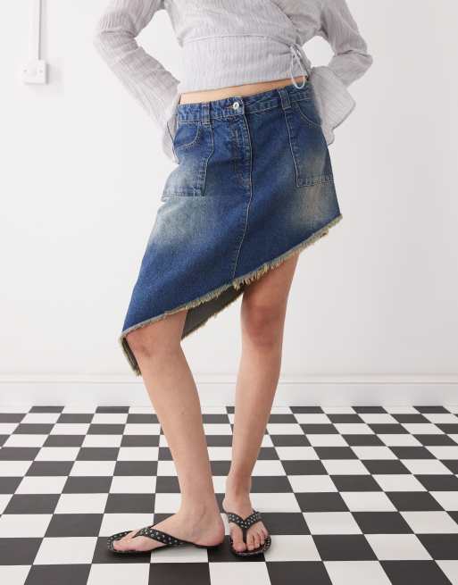 COLLUSION asymmetric festival midi skirt in vintage wash , 2 of 5