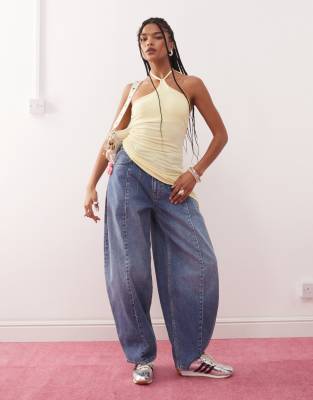 Collusion Asymmetric Halter Neck Top In Yellow