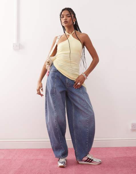 COLLUSION asymmetric halter neck top in yellow - view 1
