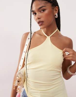 Collusion Asymmetric Halter Neck Top In Yellow