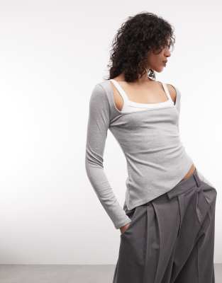 Collusion Asymmetric Hem Double Layer Top-black In Gray