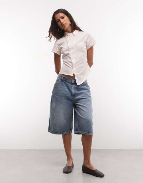 COLLUSION asymmetric hem fitted shirt in soft pink - view 1