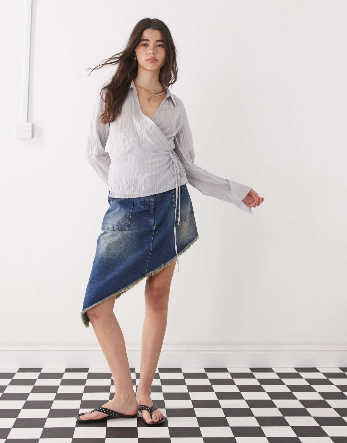 COLLUSION asymmetric midi skirt in vintage wash