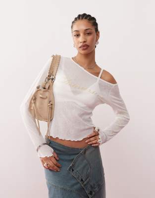 Collusion Asymmetric Neck Tonal Flock Top-white