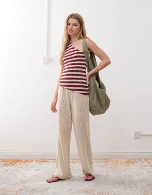 COLLUSION asymmetric one shoulder stripe top in red-Multi