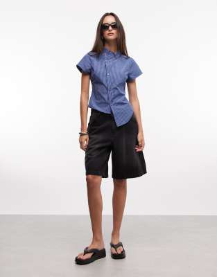 Collusion Asymmetric Short Sleeve Shirt In Blue