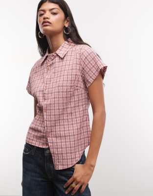 Collusion Asymmetric Short Sleeve Shirt In Pink
