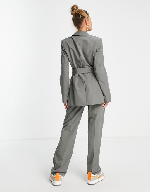 COLLUSION asymmetric Y2K nylon tech wrap blazer in gray - part of a set