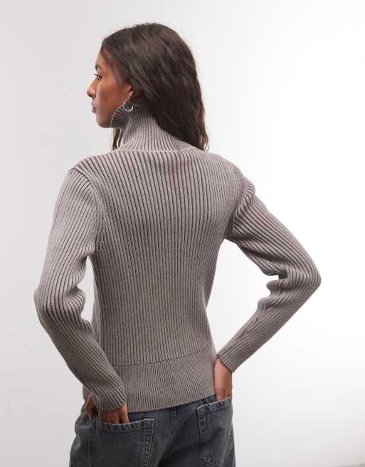 COLLUSION asymmetric zip through knitted plated jumper in grey, 4 of 4