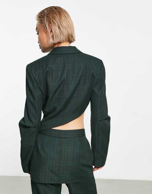 COLLUSION asymmetrical jacket in dark micro check co-ord | ASOS