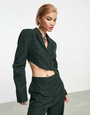 Collusion Asymmetrical Jacket In Dark Micro Plaid - Part Of A Set-multi