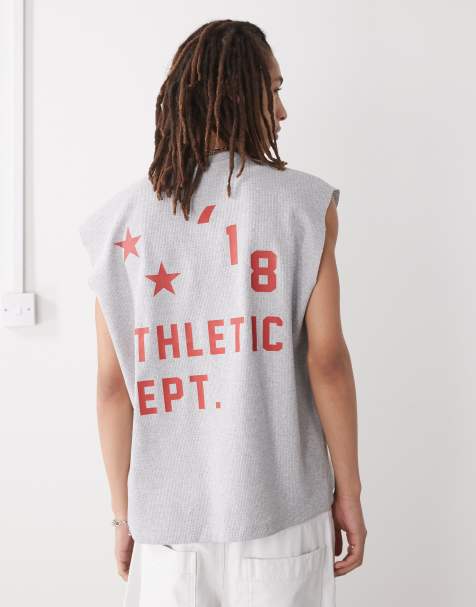 COLLUSION atheltic varsity tank singlet in grey with red print - view 1