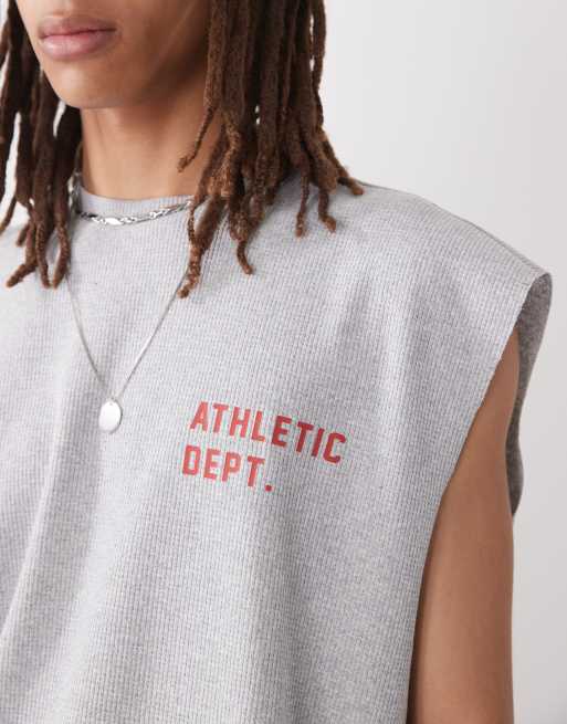 COLLUSION atheltic varsity tank vest in grey with red print